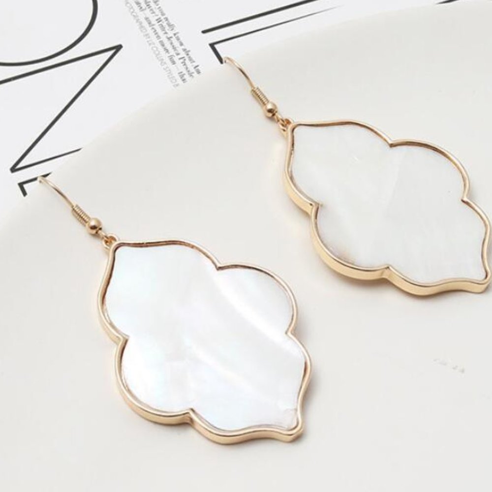White Geometric Shell Earrings
